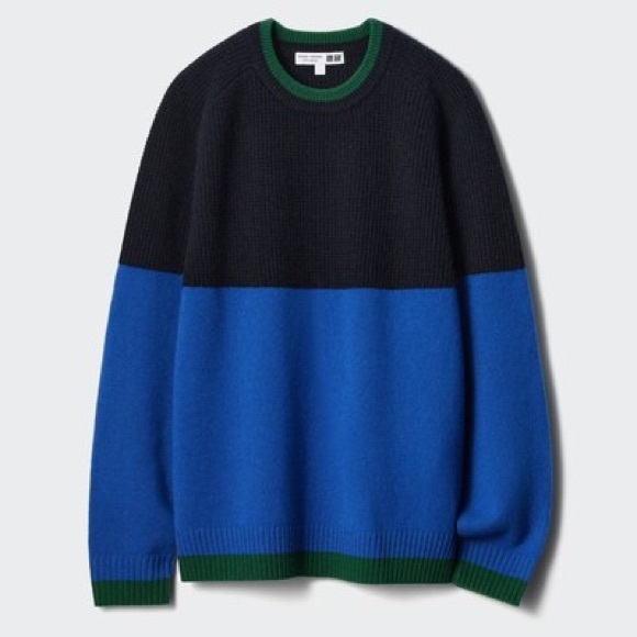 Uniqlo Roger Federer color block navy crew neck lambswool sweater XS - Picture 1 of 10
